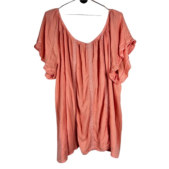 Torrid Peach Boho Peasant Blouse Cinched Collar - Size 4 - Picture 3 of 4